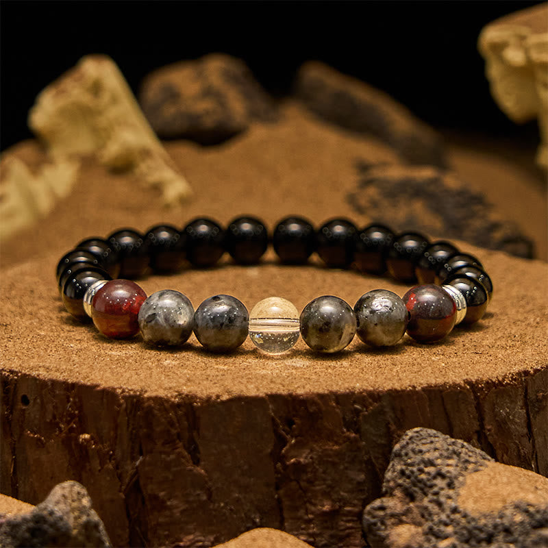 Olivenorma Mahogany Obsidian Labradorite Beads Men Bracelet