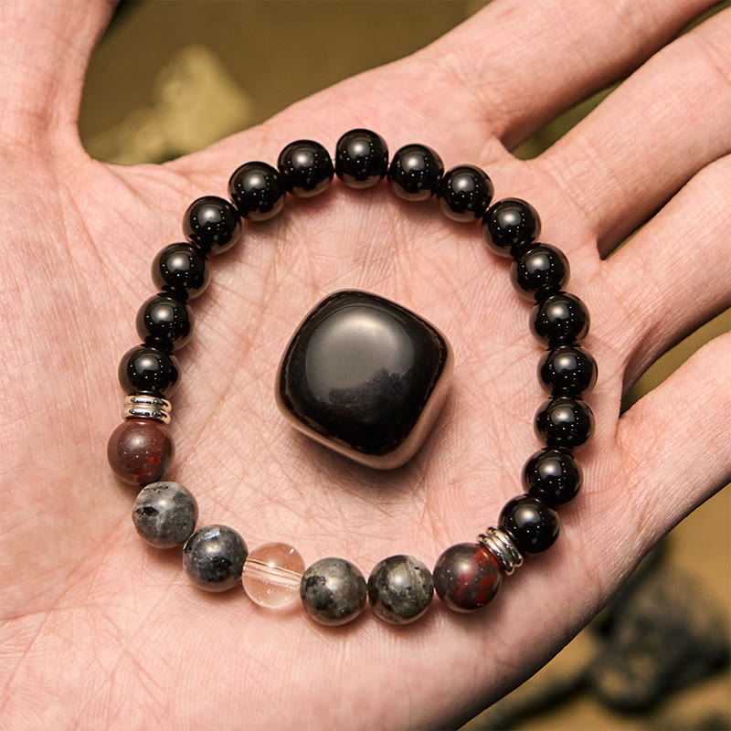 Olivenorma Mahogany Obsidian Labradorite Beads Men Bracelet