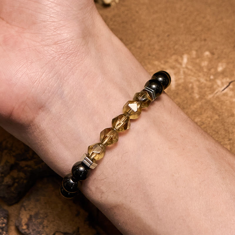 Olivenorma Labradorite Obsidian Smoky Quartz Beaded Bracelet