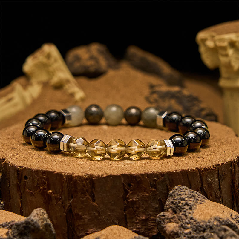 Olivenorma Labradorite Obsidian Smoky Quartz Beaded Bracelet
