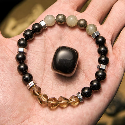 Olivenorma Labradorite Obsidian Smoky Quartz Beaded Bracelet