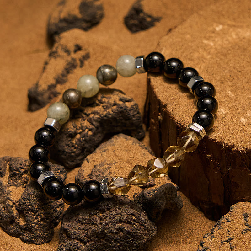 Olivenorma Labradorite Obsidian Smoky Quartz Beaded Bracelet