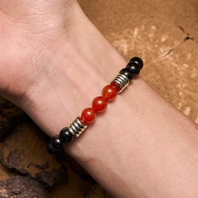 Olivenorma 8mm Obsidian Red Agate Beaded Bracelet