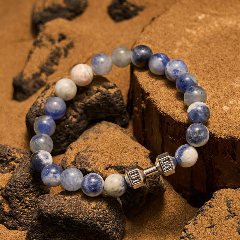 Olivenorma 8mm Natural Stone Dumbbell Pendant Beaded Bracelet