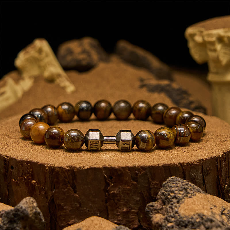 Olivenorma 8mm Natural Stone Dumbbell Pendant Beaded Bracelet