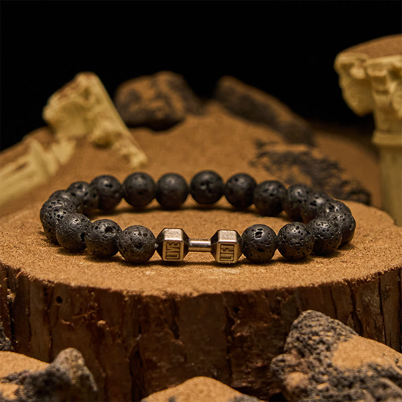 Olivenorma 8mm Natural Stone Dumbbell Pendant Beaded Bracelet