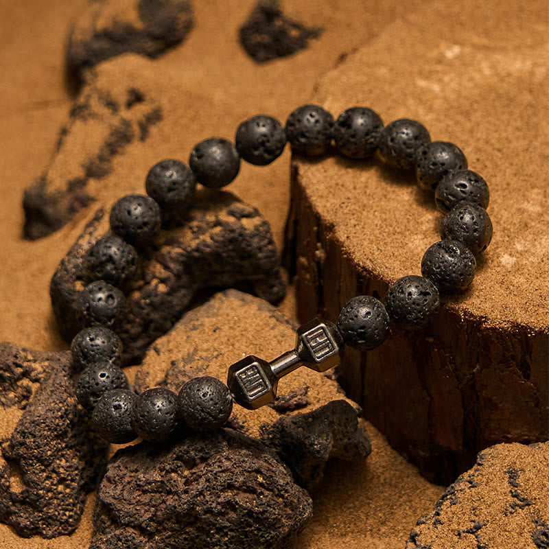 Olivenorma 8mm Natural Stone Dumbbell Pendant Beaded Bracelet