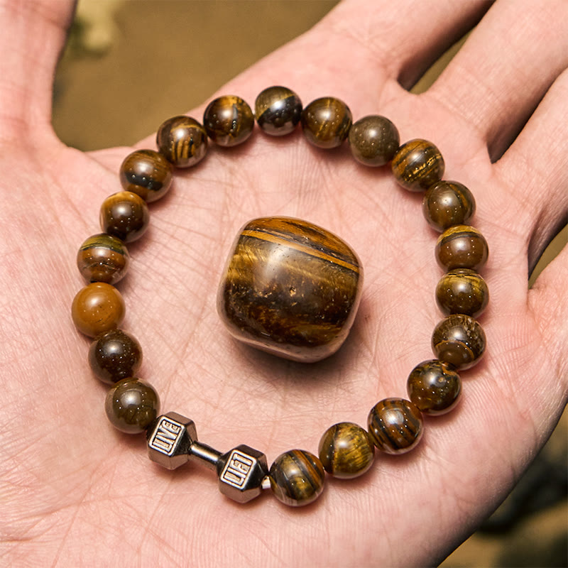 Olivenorma 8mm Natural Stone Dumbbell Pendant Beaded Bracelet
