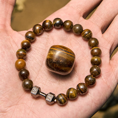 Olivenorma 8mm Natural Stone Dumbbell Pendant Beaded Bracelet
