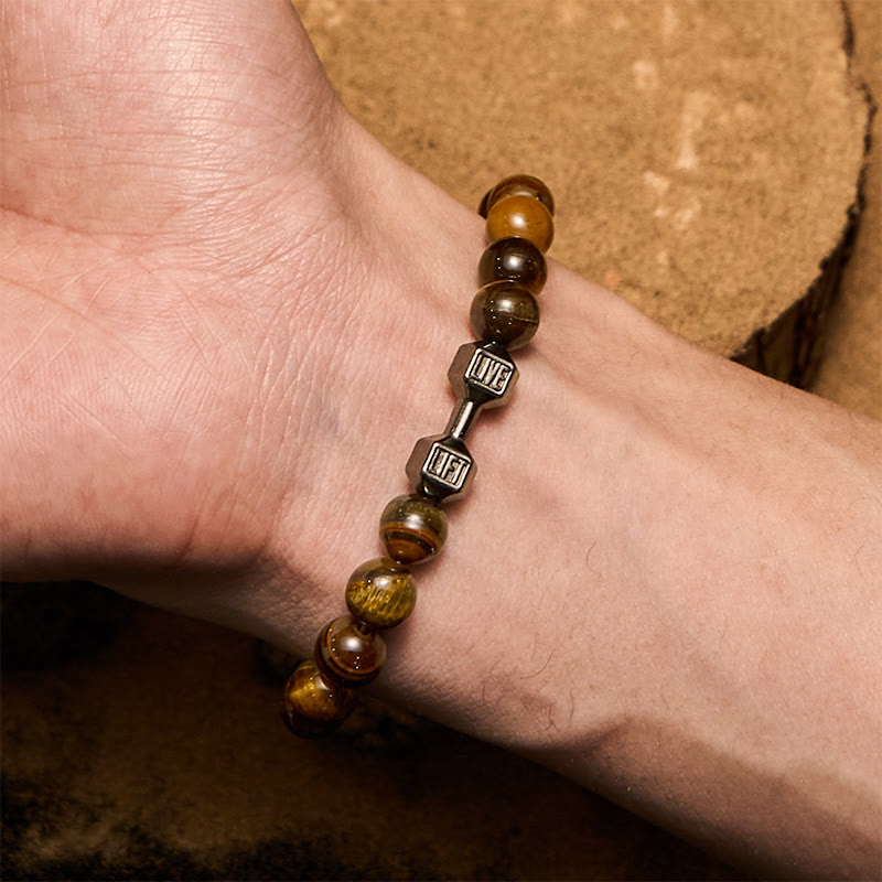 Olivenorma 8mm Natural Stone Dumbbell Pendant Beaded Bracelet