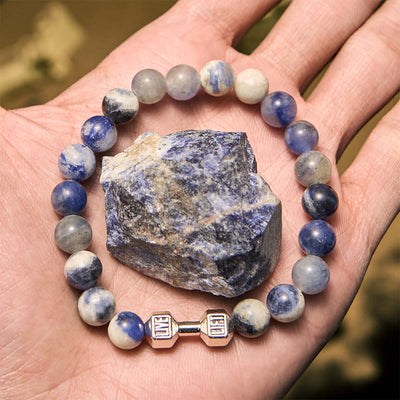 Olivenorma 8mm Natural Stone Dumbbell Pendant Beaded Bracelet