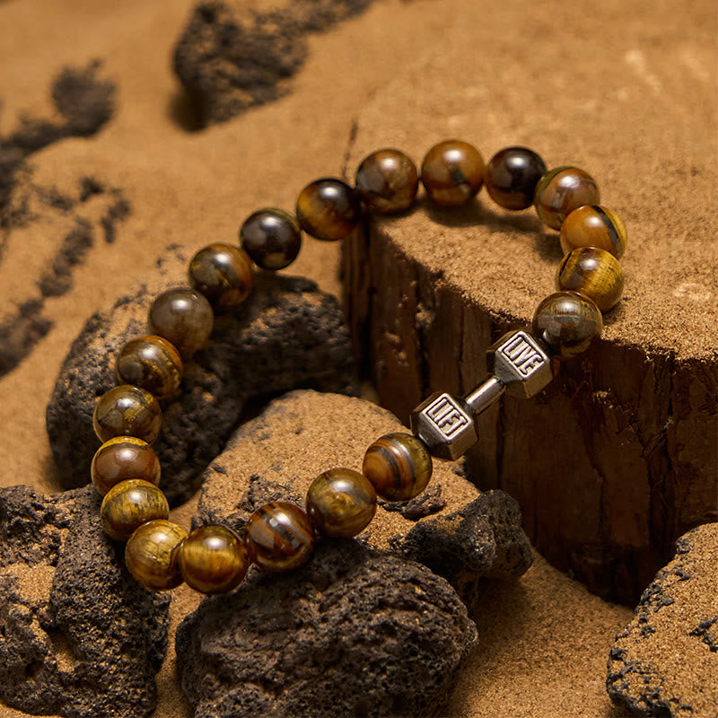 Olivenorma 8mm Natural Stone Dumbbell Pendant Beaded Bracelet
