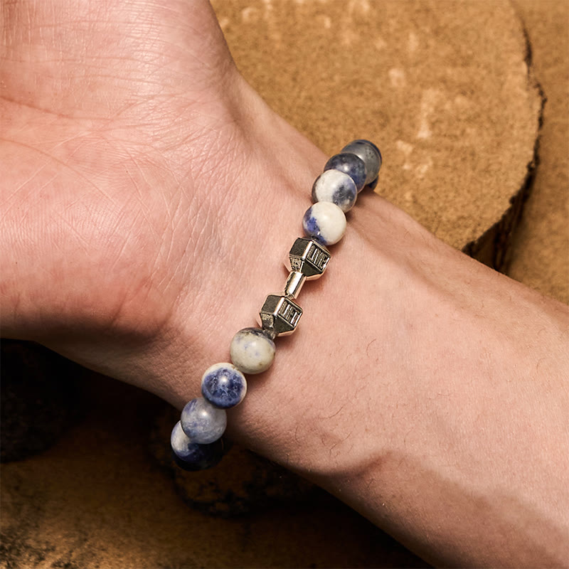 Olivenorma 8mm Natural Stone Dumbbell Pendant Beaded Bracelet