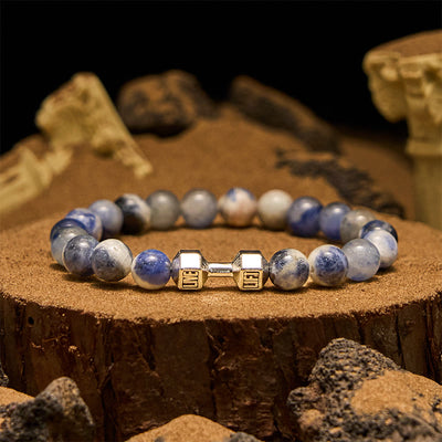 Olivenorma 8mm Natural Stone Dumbbell Pendant Beaded Bracelet
