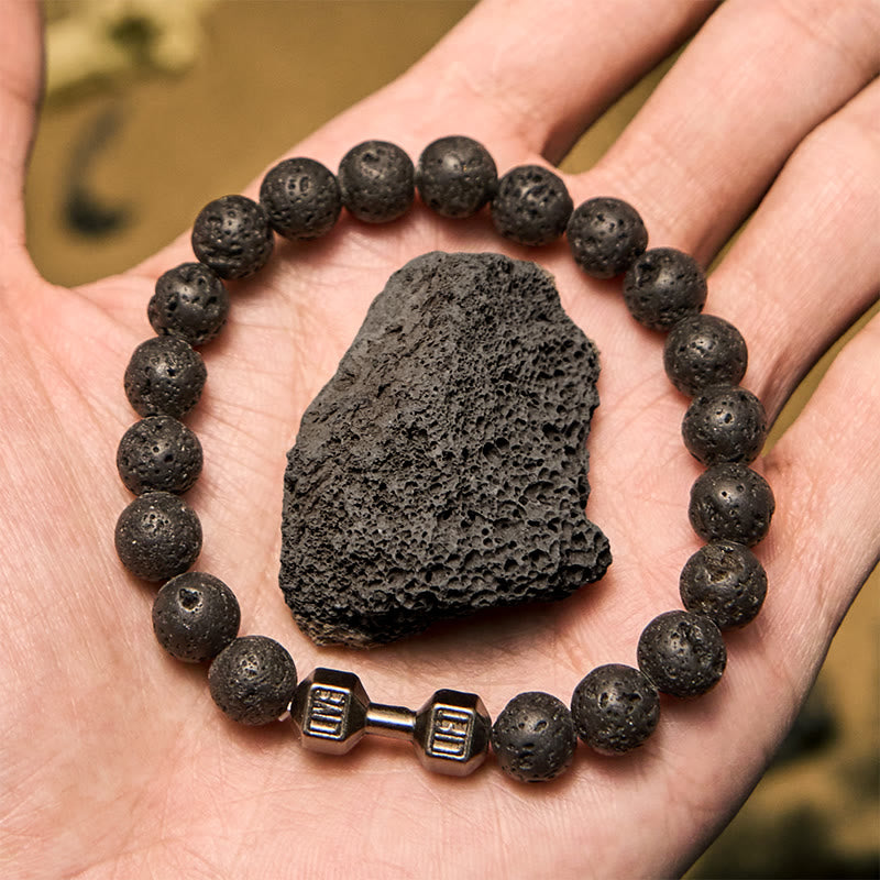 Olivenorma 8mm Natural Stone Dumbbell Pendant Beaded Bracelet