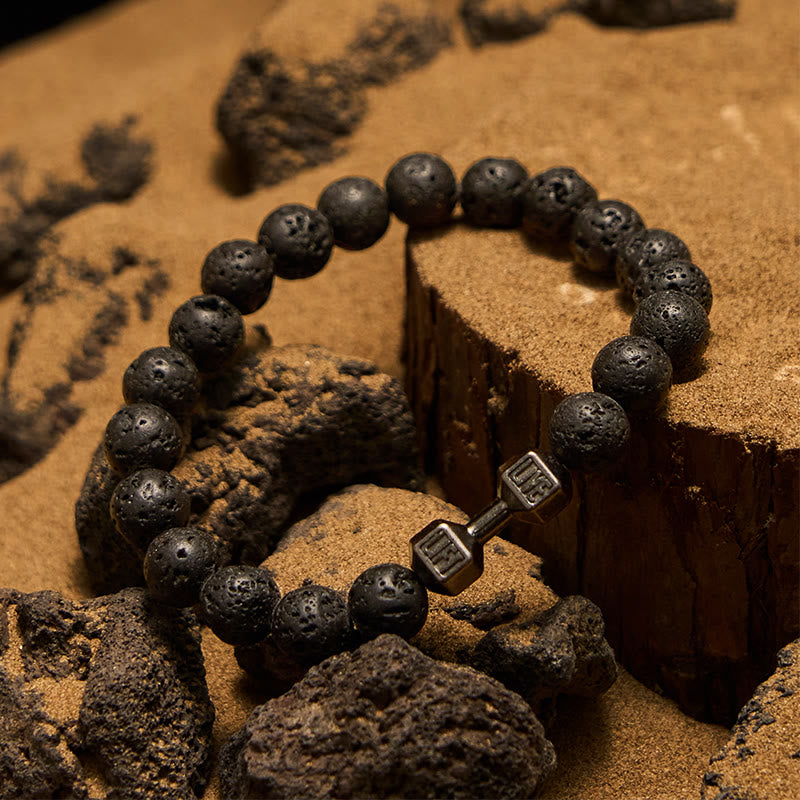 Olivenorma 8mm Natural Stone Dumbbell Pendant Beaded Bracelet