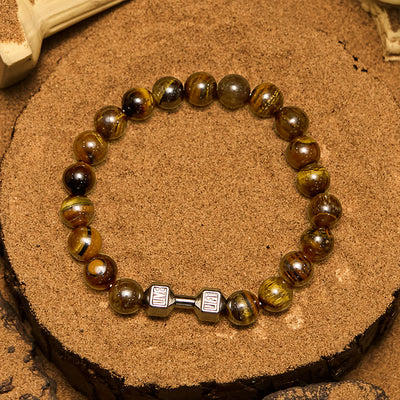 Olivenorma 8mm Natural Stone Dumbbell Pendant Beaded Bracelet