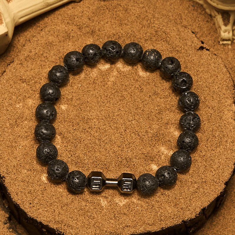 Olivenorma 8mm Natural Stone Dumbbell Pendant Beaded Bracelet
