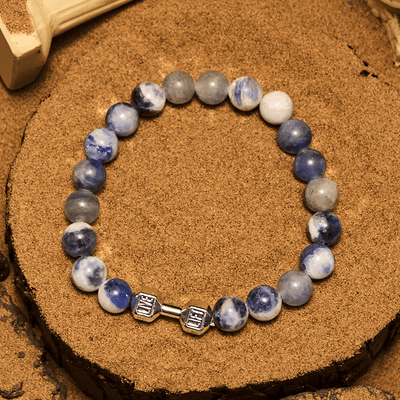Olivenorma 8mm Natural Stone Dumbbell Pendant Beaded Bracelet