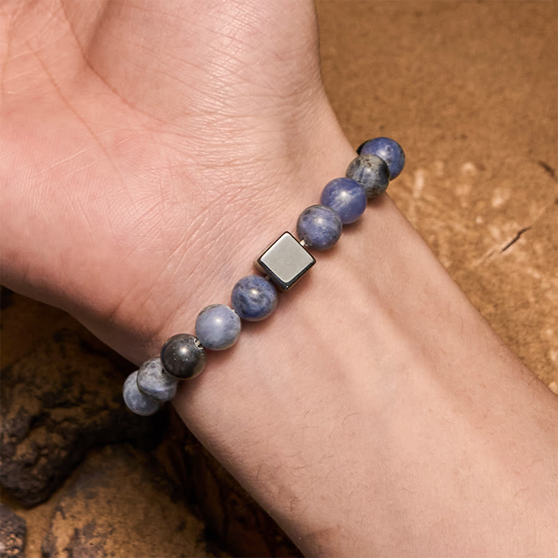 Olivenorma 8mm Square Cut Hematite Sodalite Beads Bracelet