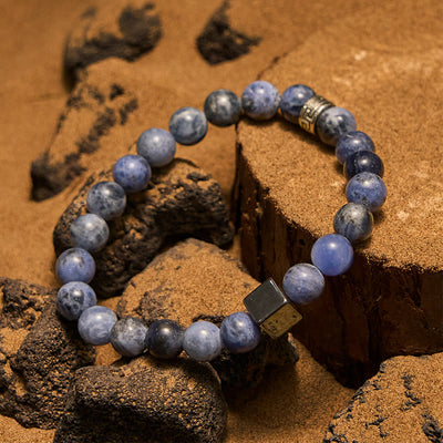 Olivenorma 8mm Square Cut Hematite Sodalite Beads Bracelet
