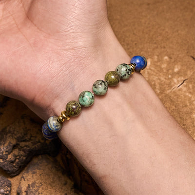 Olivenorma 8mm African Turquoise Lapis Lazuli Beaded Bracelet