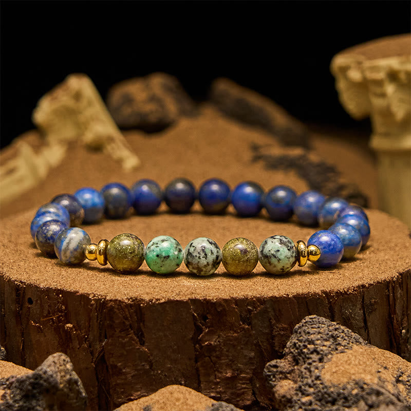 Olivenorma 8mm African Turquoise Lapis Lazuli Beaded Bracelet
