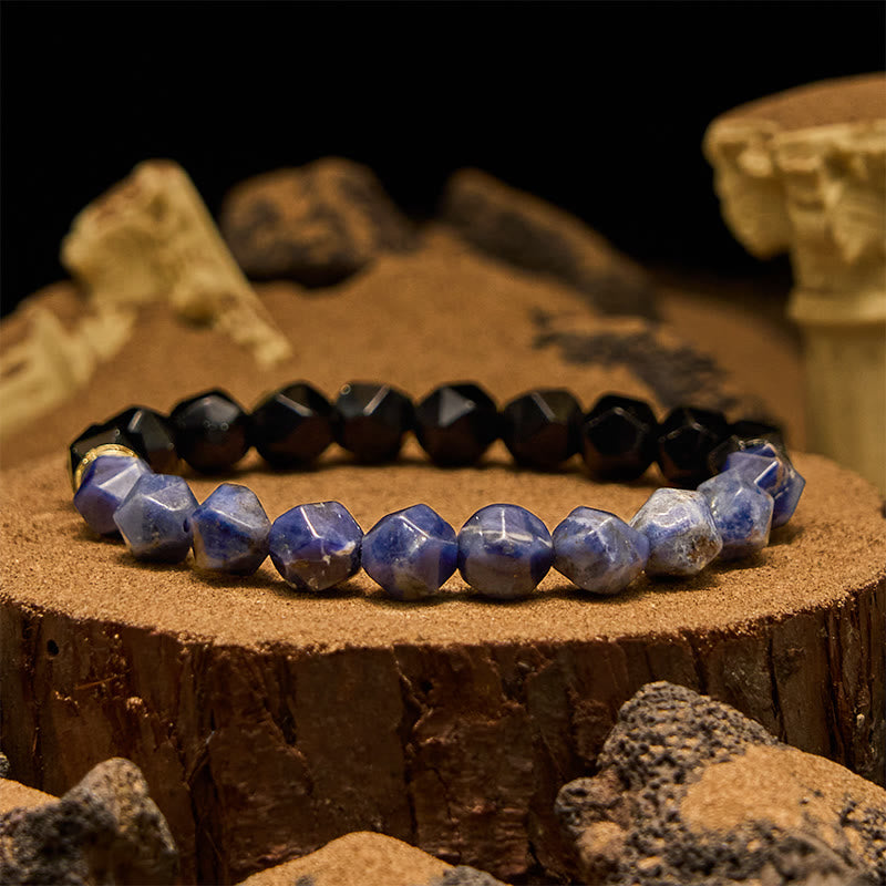 Olivenorma Faceted Natural Obsidian Sodalite Beads Bracelet