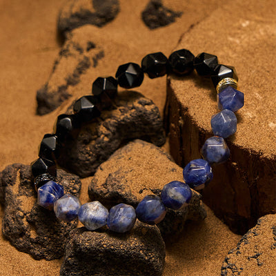 Olivenorma Faceted Natural Obsidian Sodalite Beads Bracelet