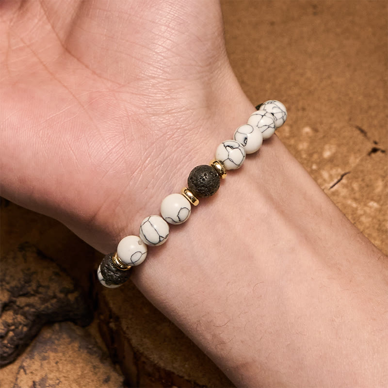 Olivenorma Natural Lava Stone White Turquoise Beaded Bracelet