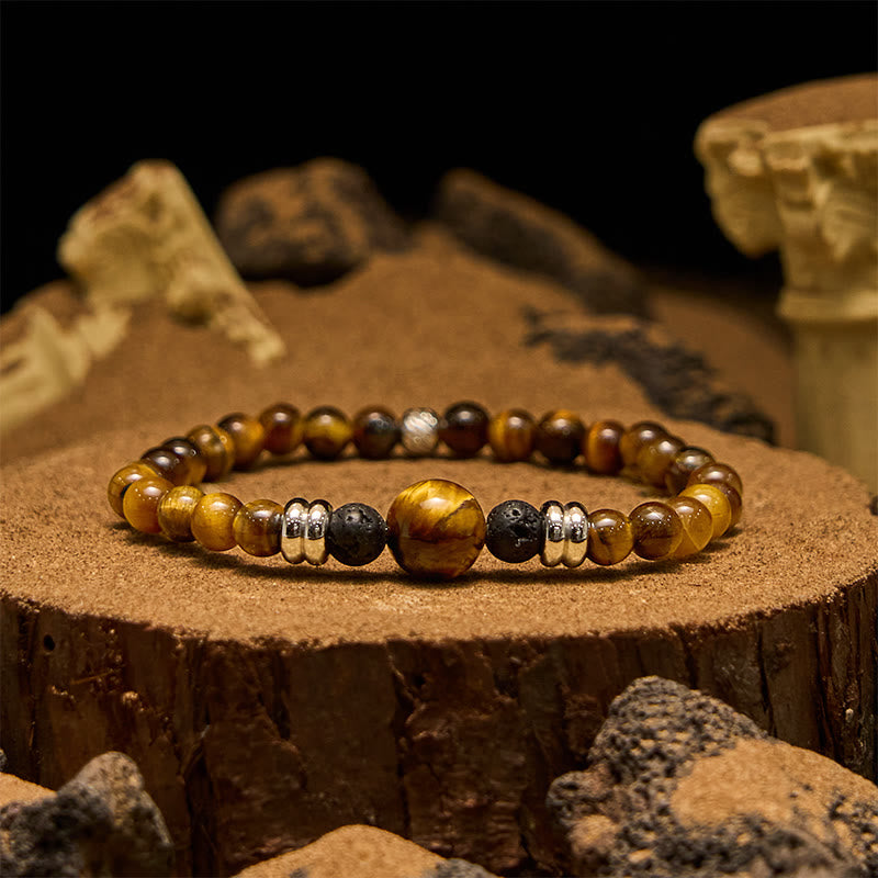 Olivenorma Natural Lava Stone Tiger Eye Beaded Bracelet