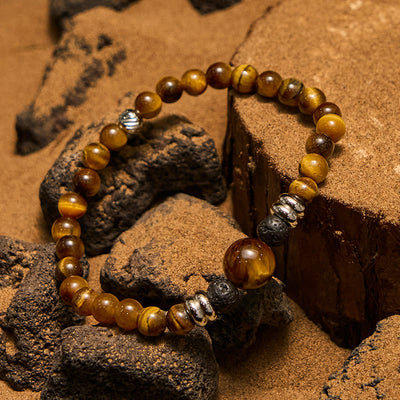Olivenorma Natural Lava Stone Tiger Eye Beaded Bracelet