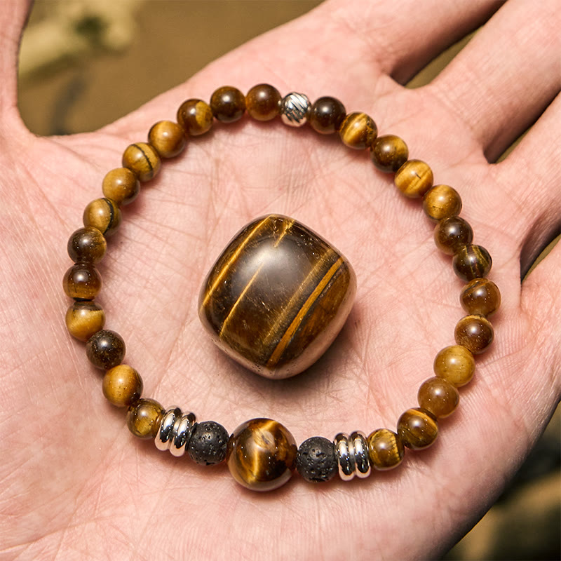 Olivenorma Natural Lava Stone Tiger Eye Beaded Bracelet