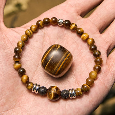 Olivenorma Natural Lava Stone Tiger Eye Beaded Bracelet