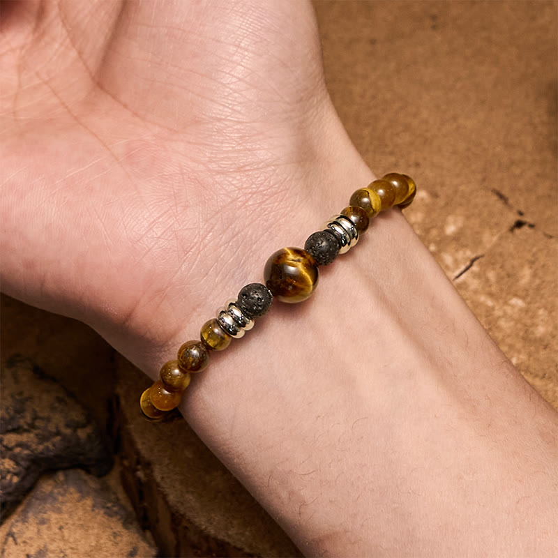 Olivenorma Natural Lava Stone Tiger Eye Beaded Bracelet