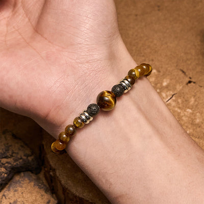 Olivenorma Natural Lava Stone Tiger Eye Beaded Bracelet