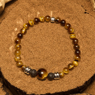 Olivenorma Natural Lava Stone Tiger Eye Beaded Bracelet