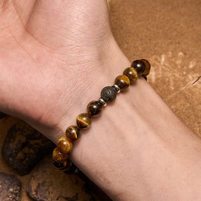 Olivenorma Lava Stone Tiger Eye Men Beaded Bracelet