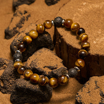 Olivenorma Lava Stone Tiger Eye Men Beaded Bracelet
