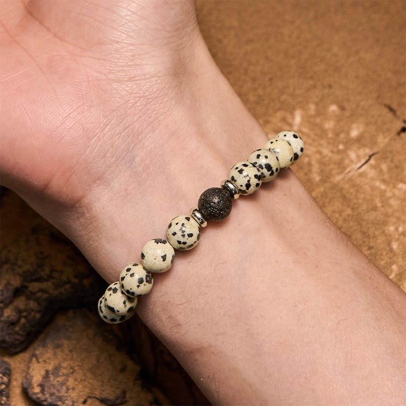 Olivenorma Natural Dalmatian Jasper Lava Stone Beaded Bracelet