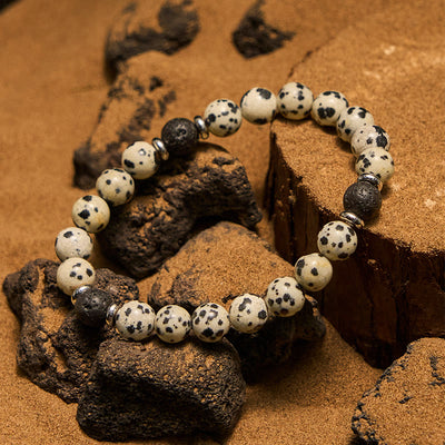 Olivenorma Natural Dalmatian Jasper Lava Stone Beaded Bracelet