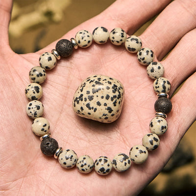 Olivenorma Natural Dalmatian Jasper Lava Stone Beaded Bracelet