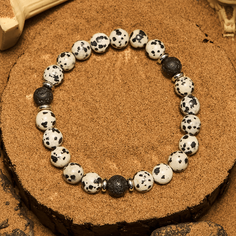 Olivenorma Natural Dalmatian Jasper Lava Stone Beaded Bracelet