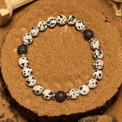 Olivenorma Natural Dalmatian Jasper Lava Stone Beaded Bracelet