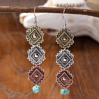Olivenorma Retro Western Style Turquoise Metal Earrings