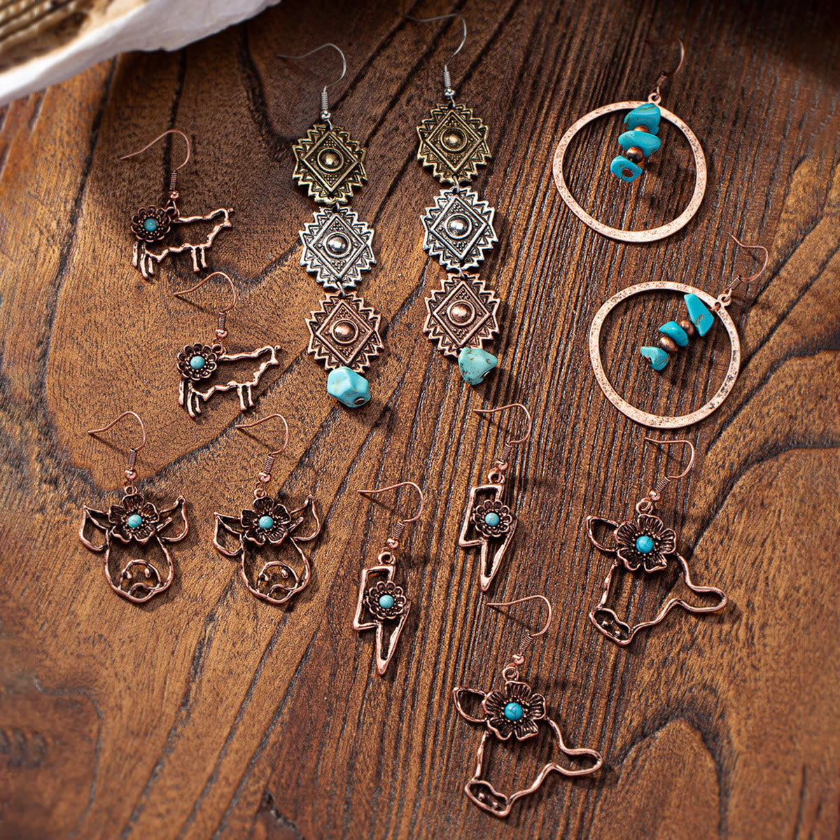 Olivenorma Retro Western Style Turquoise Metal Earrings