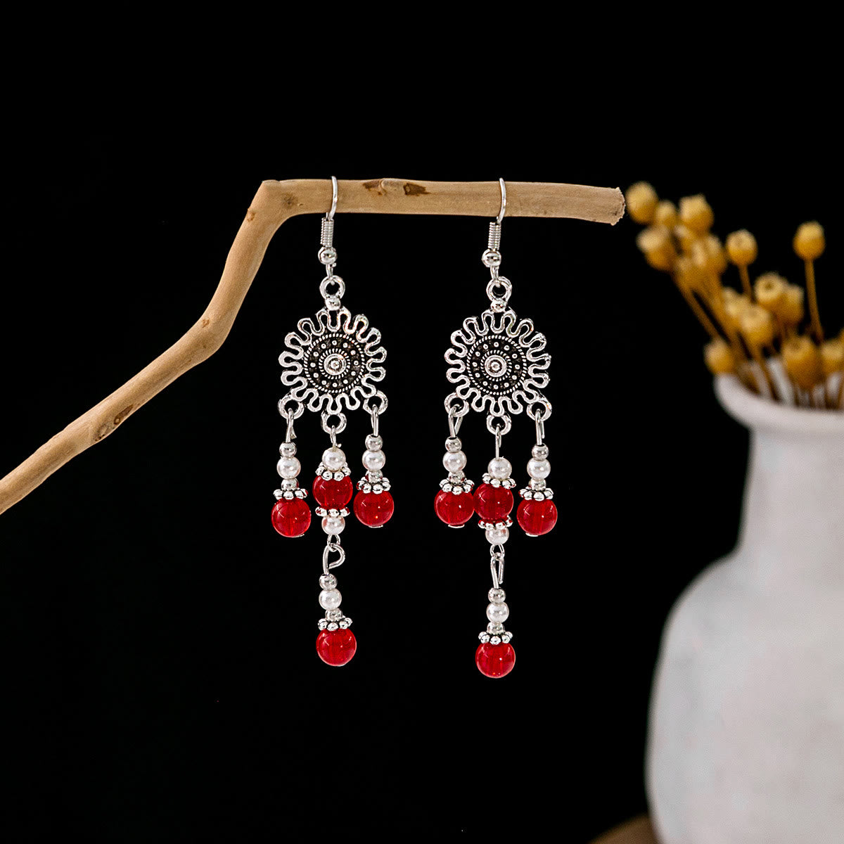 Olivenorma Retro Ethnic Style Bohemian Tassel Turquoise Earrings