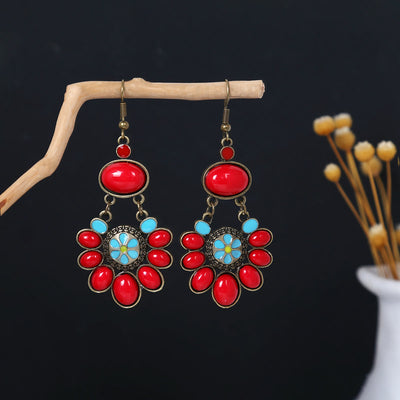 Olivenorma Retro Ethnic Style Bohemian Tassel Turquoise Earrings