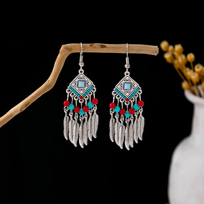 Olivenorma Retro Ethnic Style Bohemian Tassel Turquoise Earrings