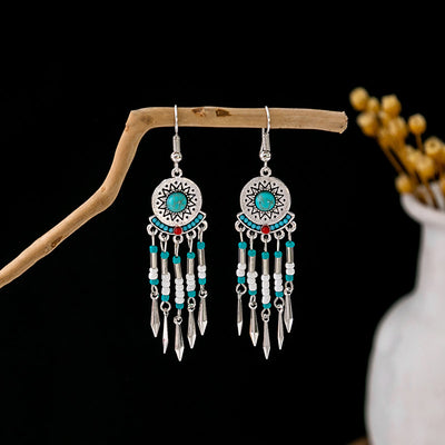 Olivenorma Retro Ethnic Style Bohemian Tassel Turquoise Earrings